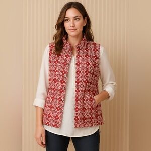 Red & White Patterned Quilted Print Vest
